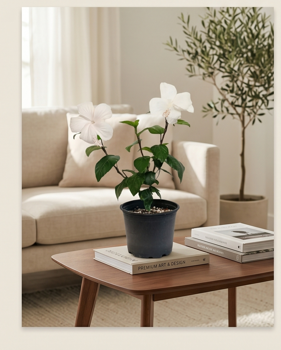 Hibiscus Alb Fiji(trandafir japonez) in ghiveci de 13 cm - flori decorative